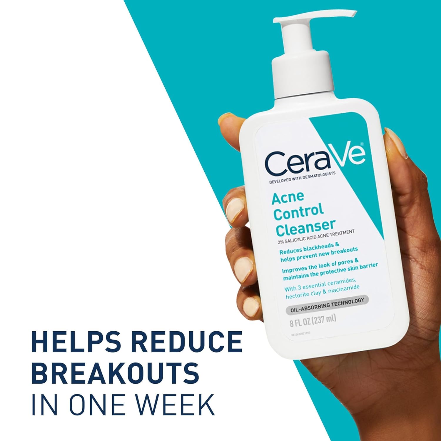 CeraVe Acne Control Cleanser 237ml white pump bottle with salicylic acid