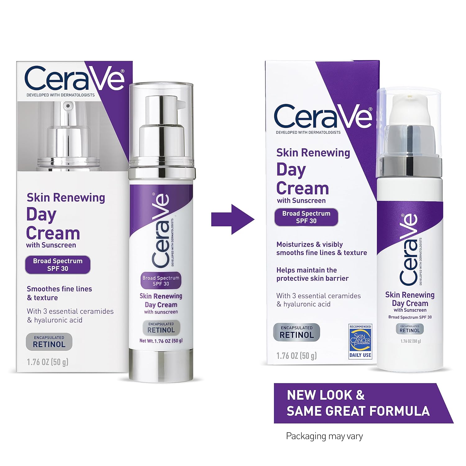 CeraVe Skin Renewing Day Cream with Sunscreen Broad Spectrum SPF 30, 50g pump bottle