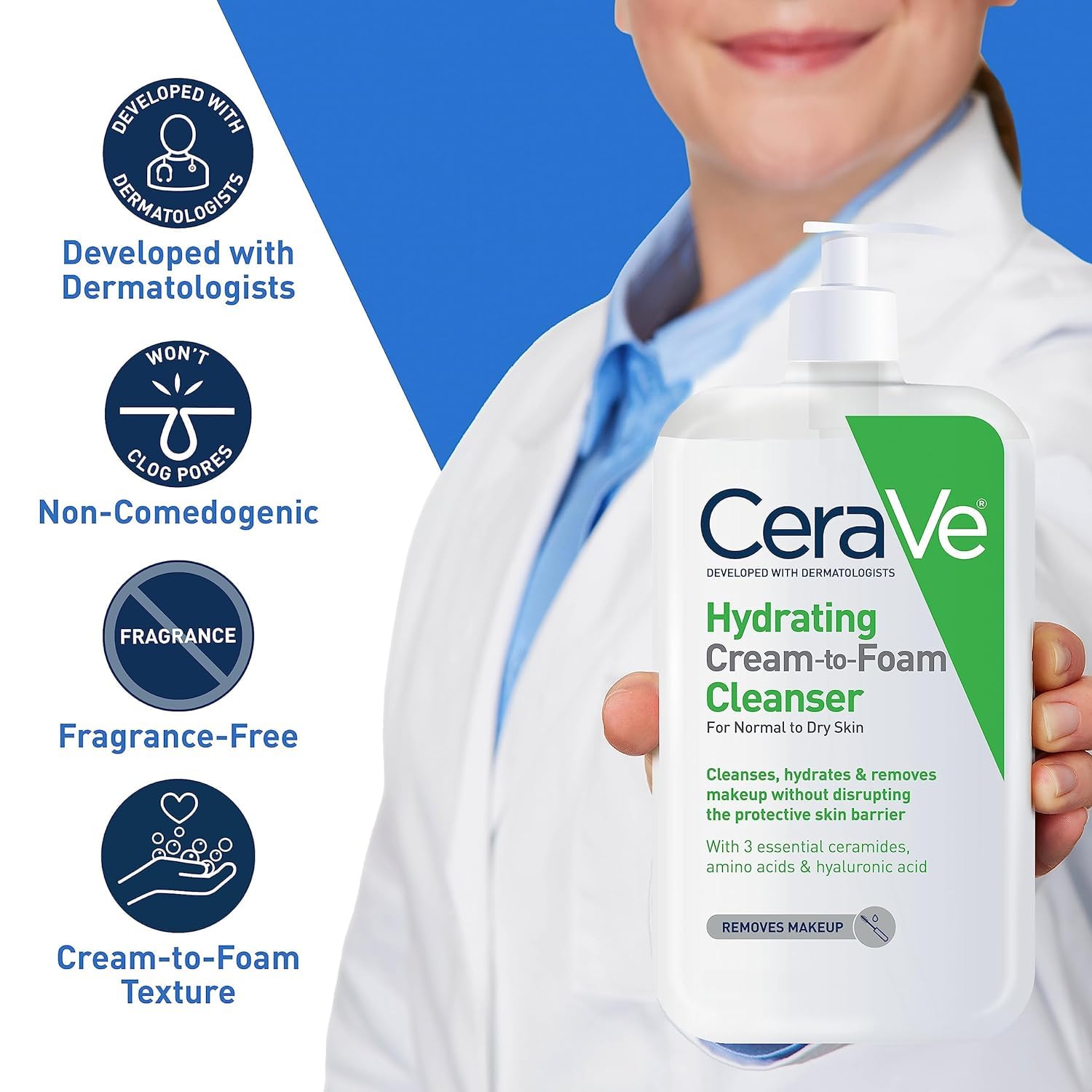 CeraVe Hydrating Cream-to-Foam Cleanser 355ml white pump bottle with green label