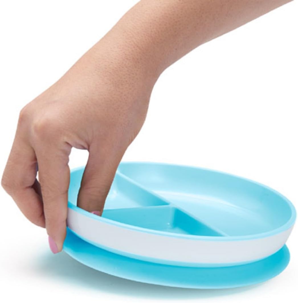 Munchkin Stay Put Suction Plate Divide turquoise and white divided feeding plate