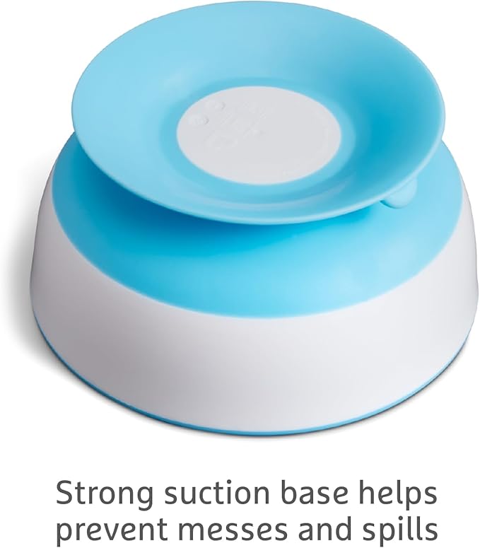 Munchkin Stay Put blue suction bowl with white base, 3-pack for infants
