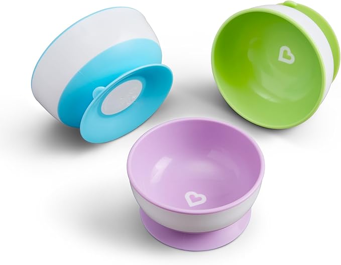 Munchkin Stay Put Suction Bowls 3-pack in blue, green and pink