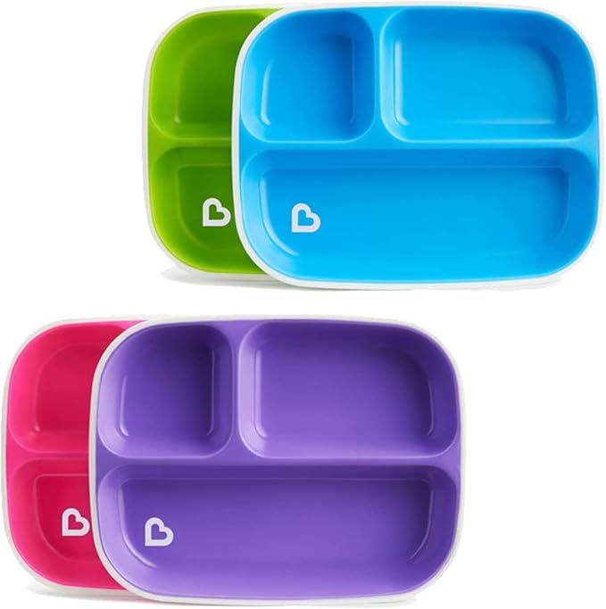 Munchkin Splash Divider Plates 2pk, green, blue, pink, purple compartment trays