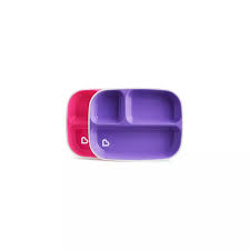 Munchkin Splash Divider Plates two pack purple and pink six months plus