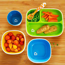 Munchkin Splash Divider Plates two-pack green and blue compartmentalised bowls
