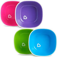 Munchkin Splash toddler bowls two pack pink purple green blue 6M+