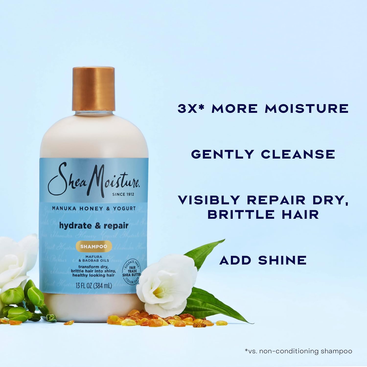 SheaMoisture Manuka Honey and Yogurt Hydrate and Repair Shampoo 384ml bottle