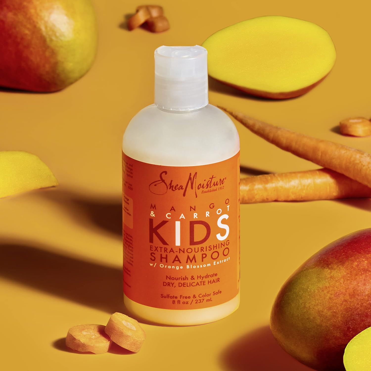 SheaMoisture Mango & Carrot Kids Extra-Nourishing Shampoo 237ml bottle with white cap