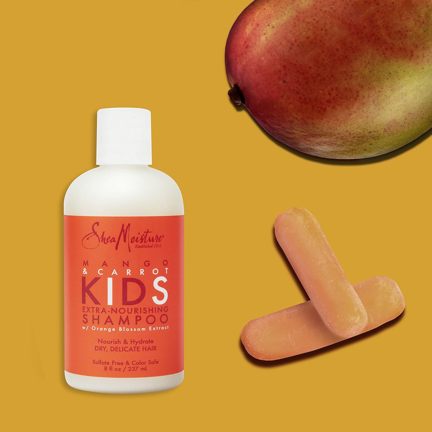 SheaMoisture Mango & Carrot Kids Extra-Nourishing Shampoo 237ml bottle with white cap