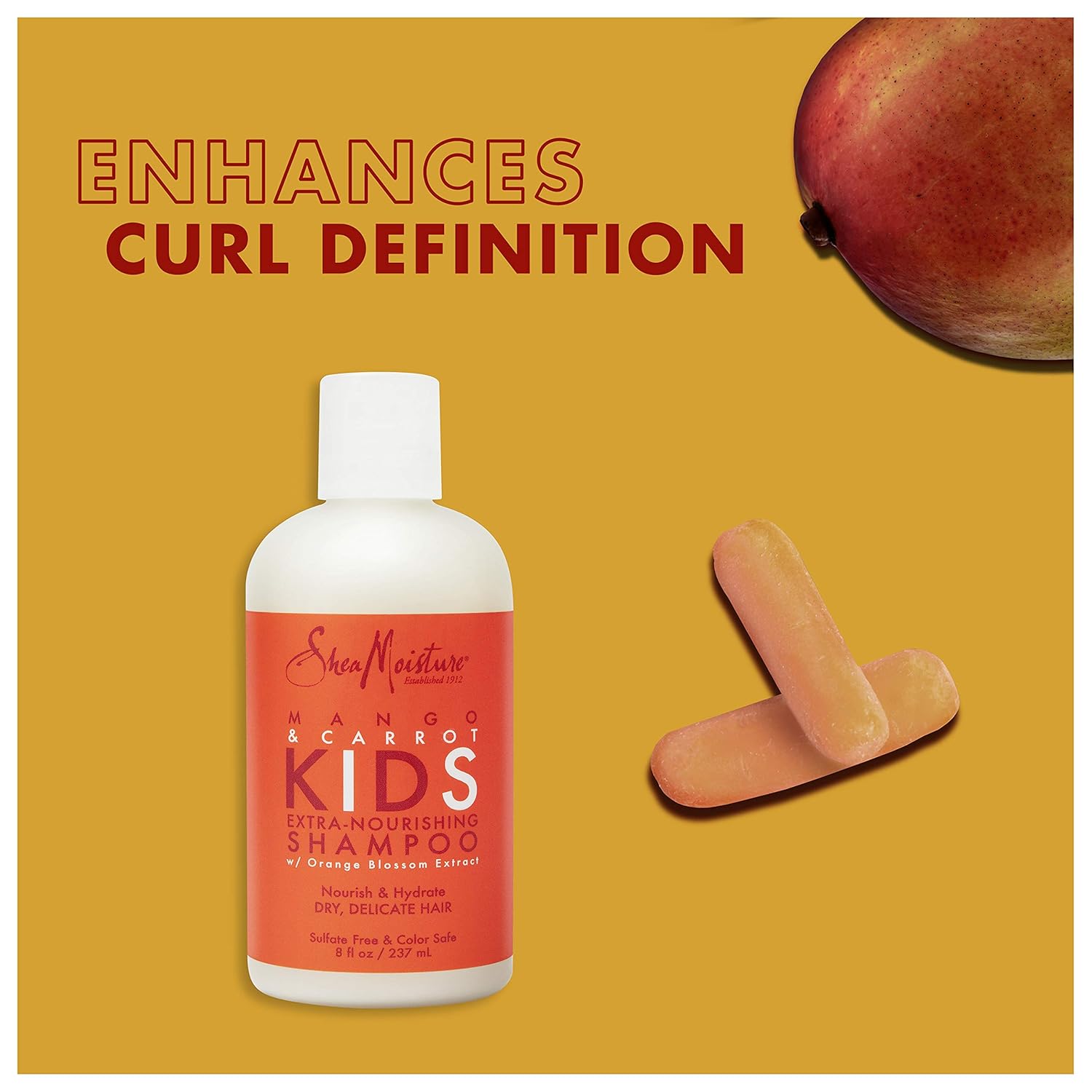 SheaMoisture Mango & Carrot Kids Extra-Nourishing Shampoo 237ml bottle with white cap