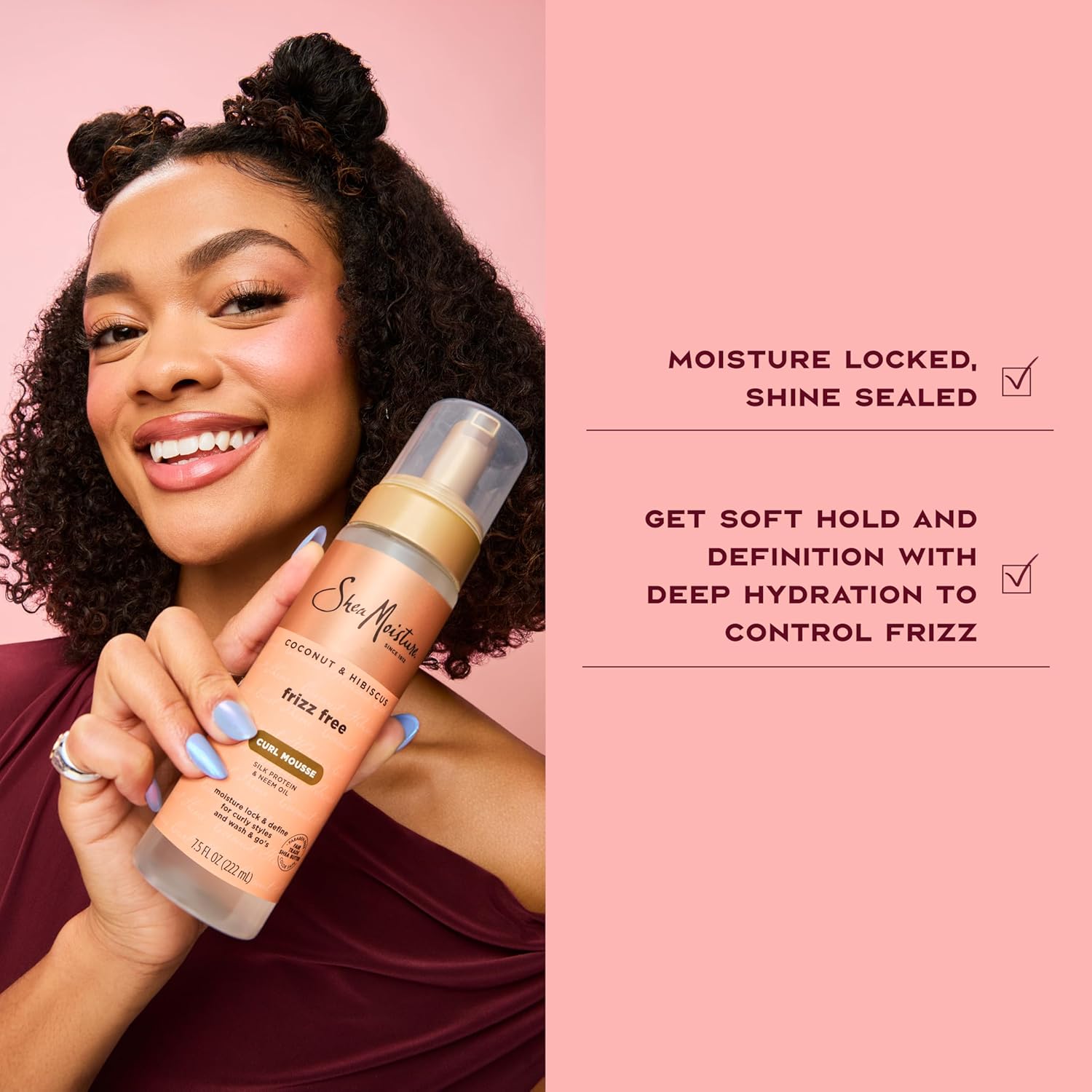 SheaMoisture Coconut & Hibiscus Frizz-Free Curl Mousse 227ml spray bottle