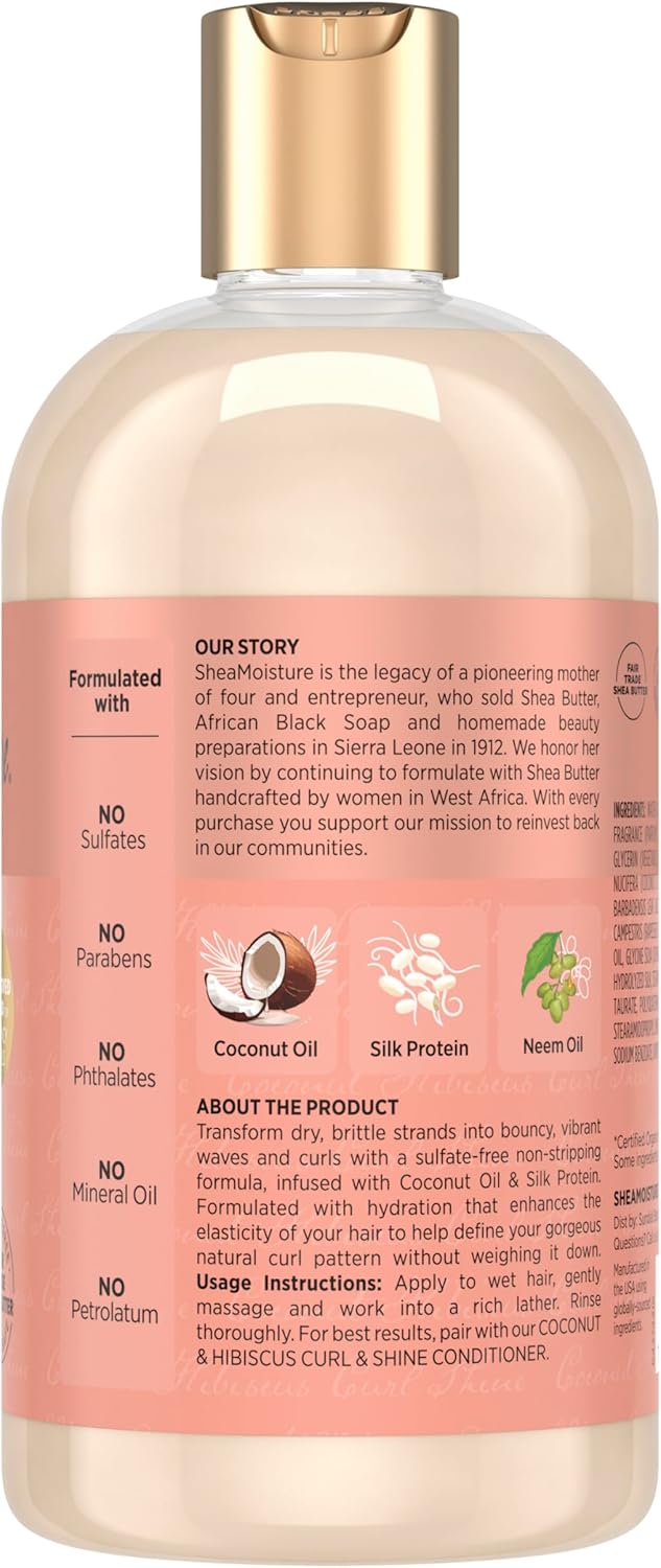 SheaMoisture Coconut & Hibiscus Curl & Shine Shampoo 384 ml bottle with gold cap