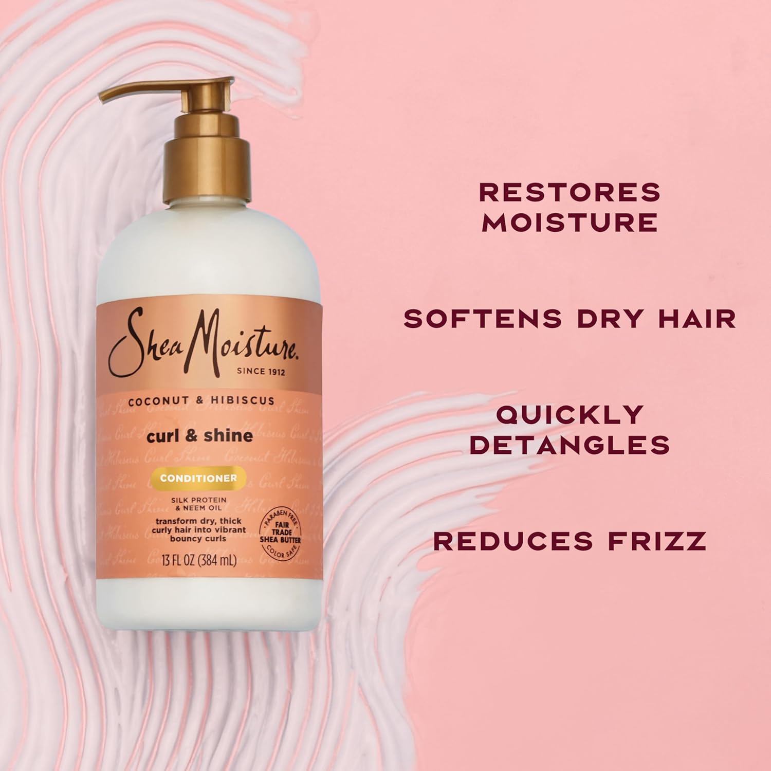 Shea Moisture Coconut & Hibiscus Curl & Shine Conditioner 13 oz bottle with pump dispenser