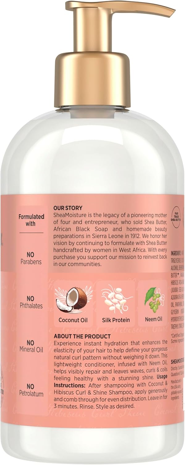 Shea Moisture Coconut & Hibiscus Curl & Shine Conditioner 13 oz pump bottle