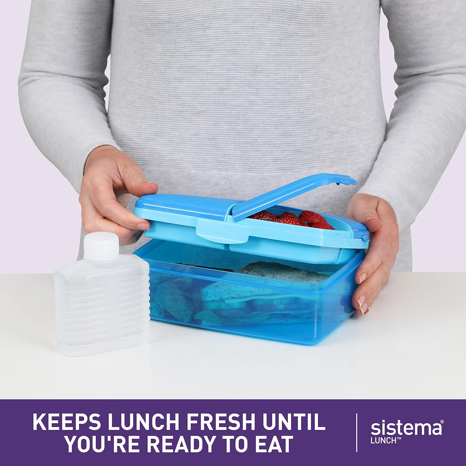 Sistema Slimline Quaddie 1.5L blue lunch box with four compartments