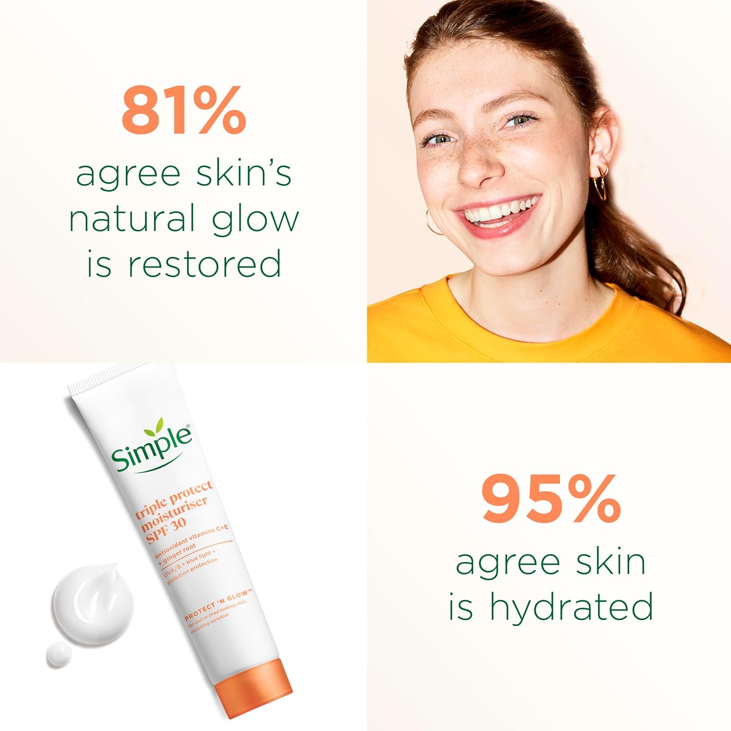 Simple Protect 'N' Glow Triple Protect Moisturiser SPF 30 sunscreen tube