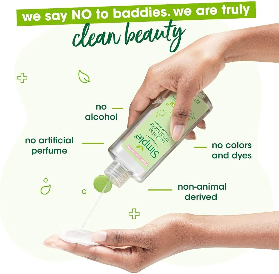 Simple Kind to Skin Soothing Facial Toner 200ml clear bottle with green label