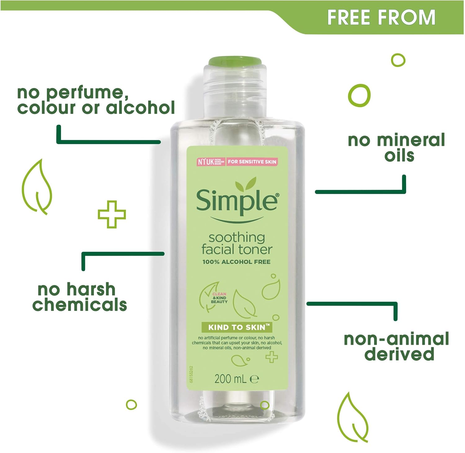 Simple Kind to Skin Soothing Facial Toner 200ml bottle with green label