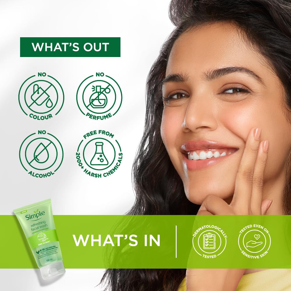 Simple Kind to Skin Refreshing Facial Wash 150ml green tube