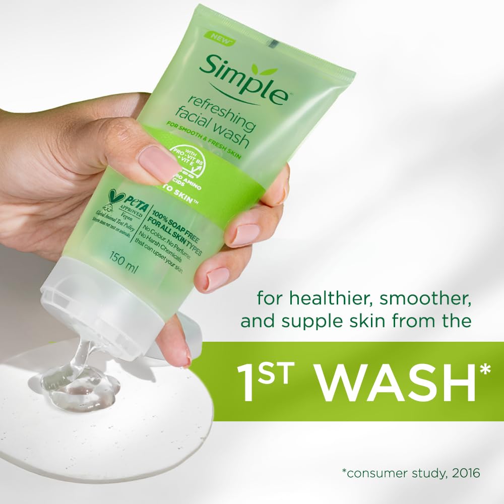 Simple Kind to Skin green Refreshing Facial Wash 150ml tube