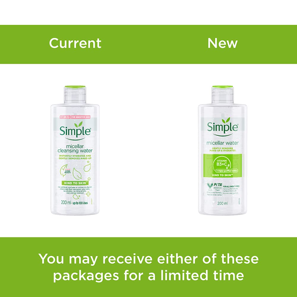 Simple Kind To Skin Micellar Cleansing Water 200ml bottle with green cap