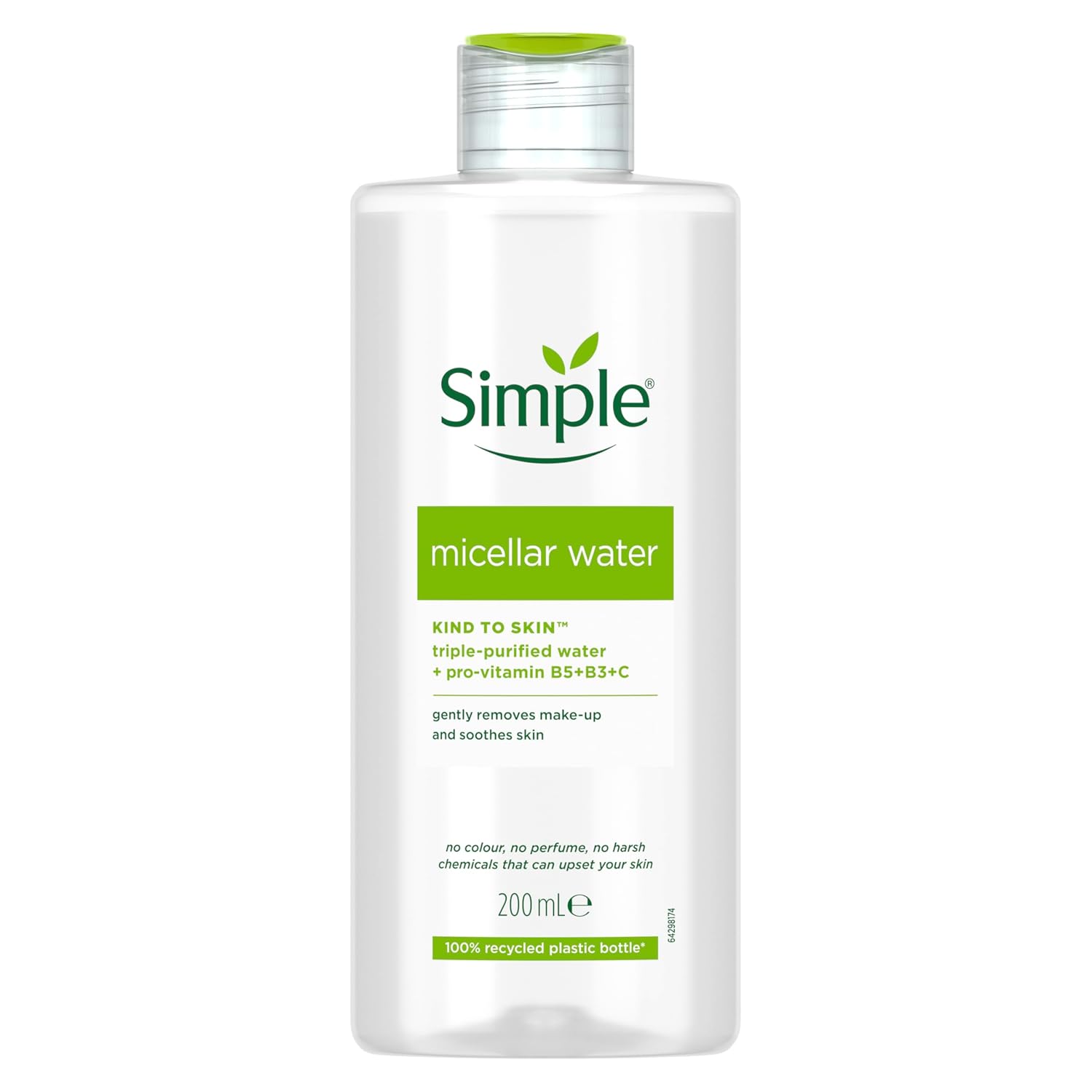 Simple Kind To Skin Micellar Cleansing Water 200ml bottle with green cap