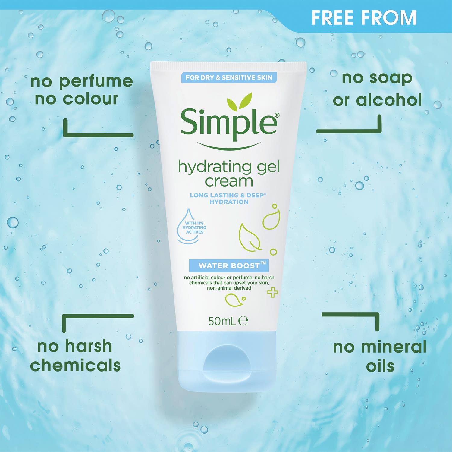 Simple Water Boost Hydrating Gel Cream 50ml white tube
