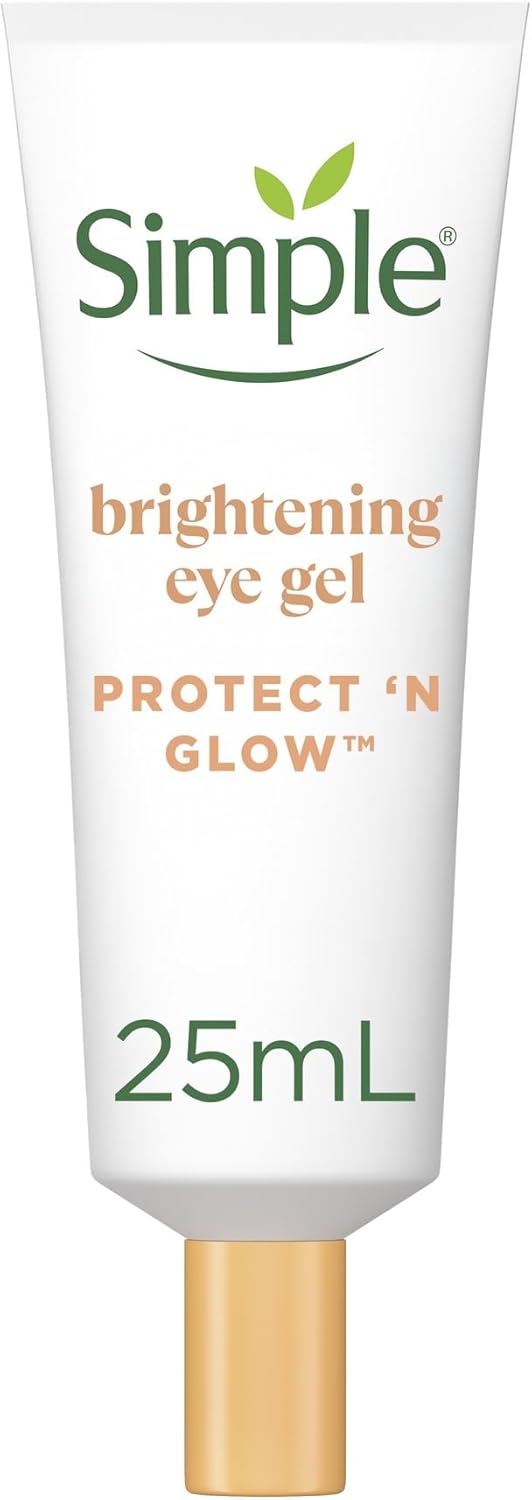 Simple Protect 'n' Glow Brightening Eye Gel 25ml tube with gold applicator