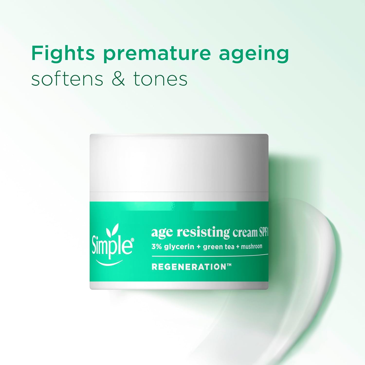 Simple Regeneration Age Resisting Day Cream SPF 15, 50ml jar with green label
