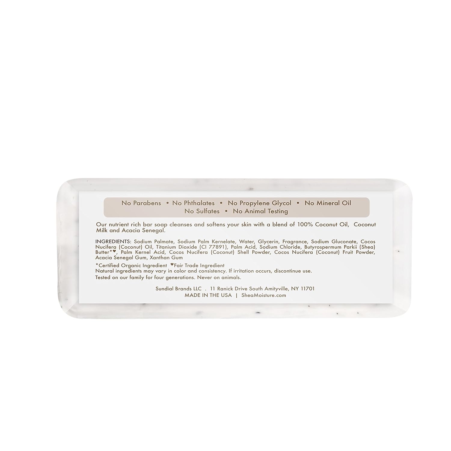 SheaMoisture 100% Virgin Coconut Oil Shea Butter Soap bar with ingredients list