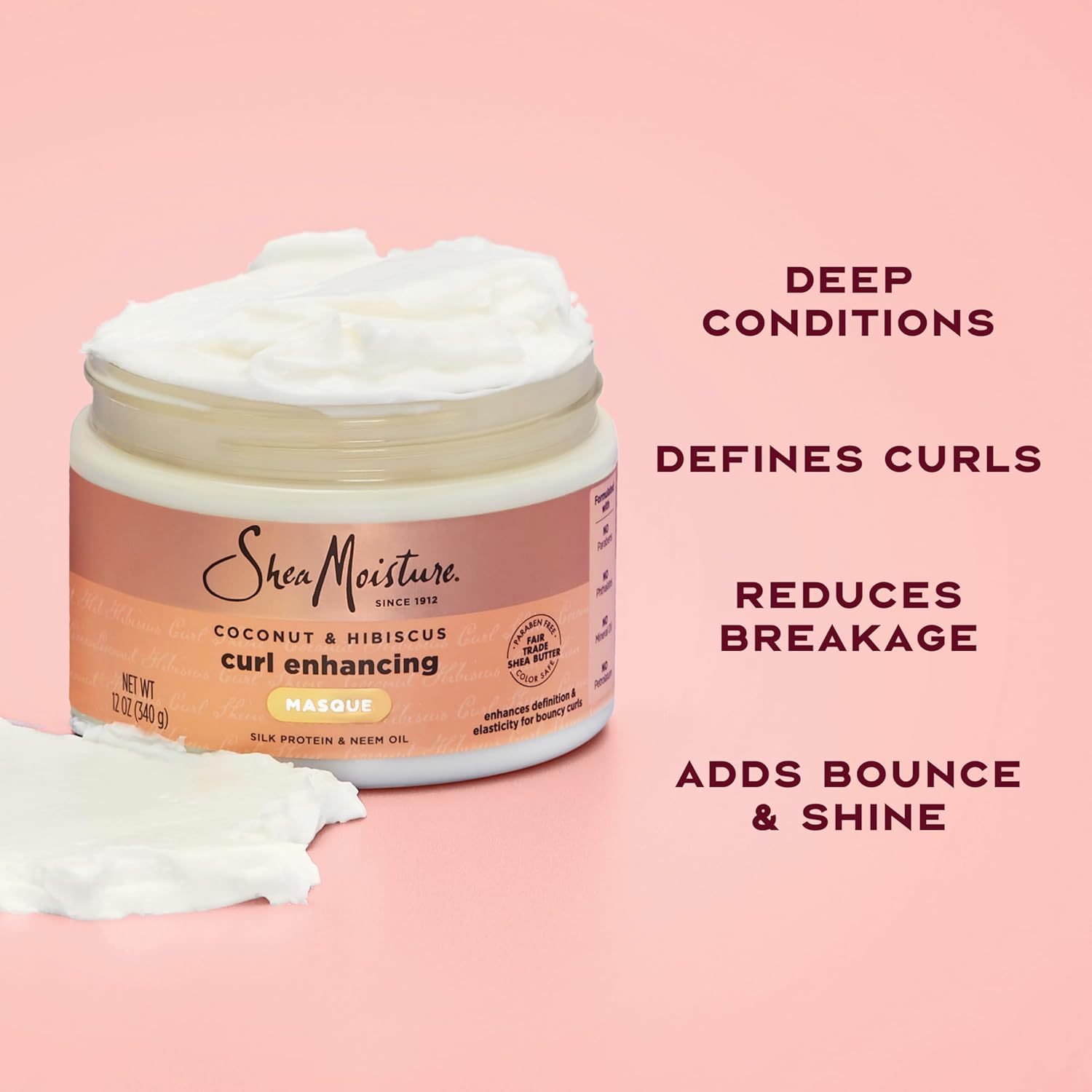 SheaMoisture Coconut & Hibiscus Curl & Shine Hair Masque 340ml jar