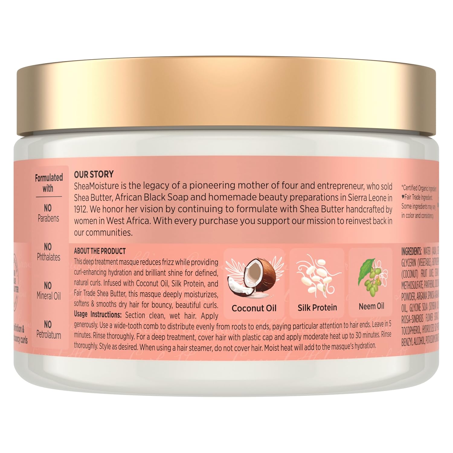 SheaMoisture Coconut & Hibiscus Curl & Shine Hair Masque 340ml jar with gold lid
