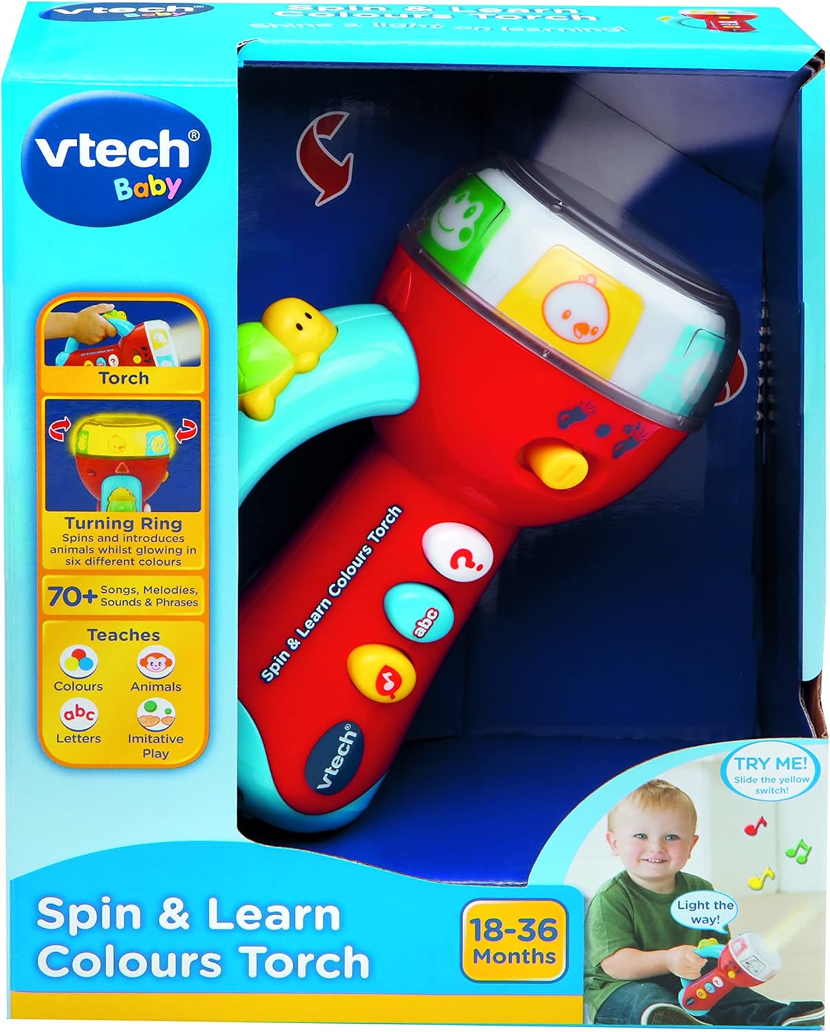 VTech Baby Spin & Learn Colours Torch with red body and spinning ring