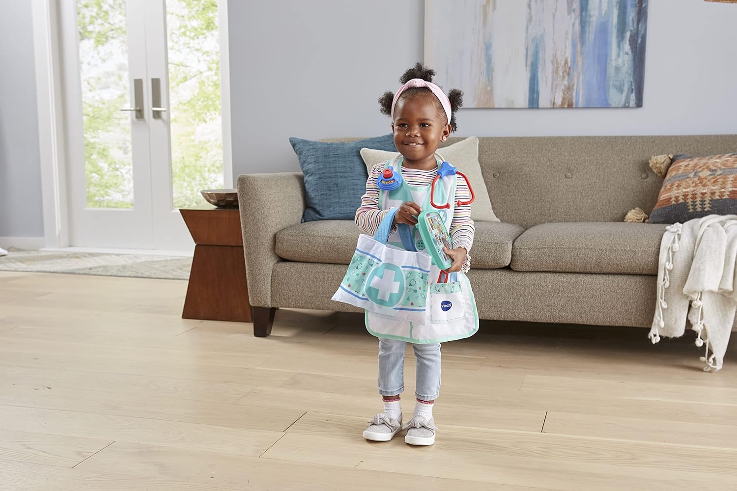 VTech Smart Medical Kit with white apron and blue stethoscope for ages 2-5