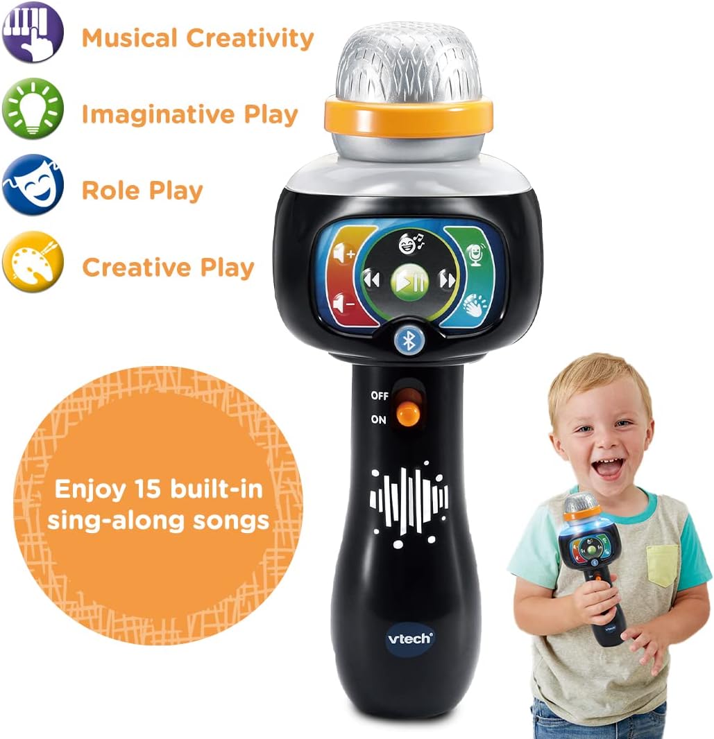 VTech Singing Sounds Microphone black and orange with silver top dome