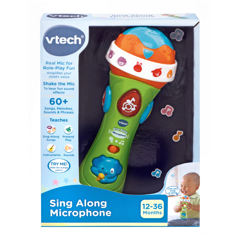 VTech Sing Along Microphone green toy with orange top for 12-36 months