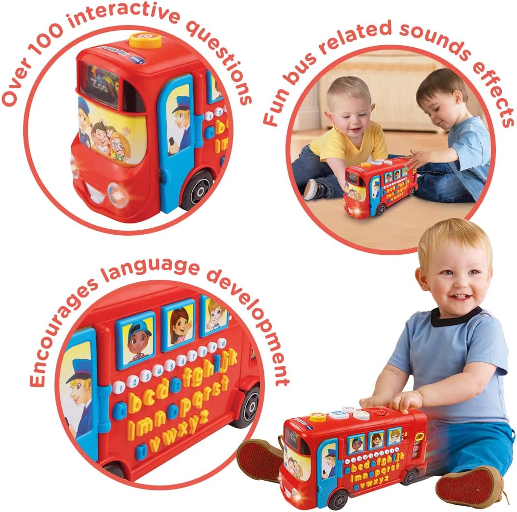 VTech Playtime Bus red interactive educational toy with phonics letters buttons