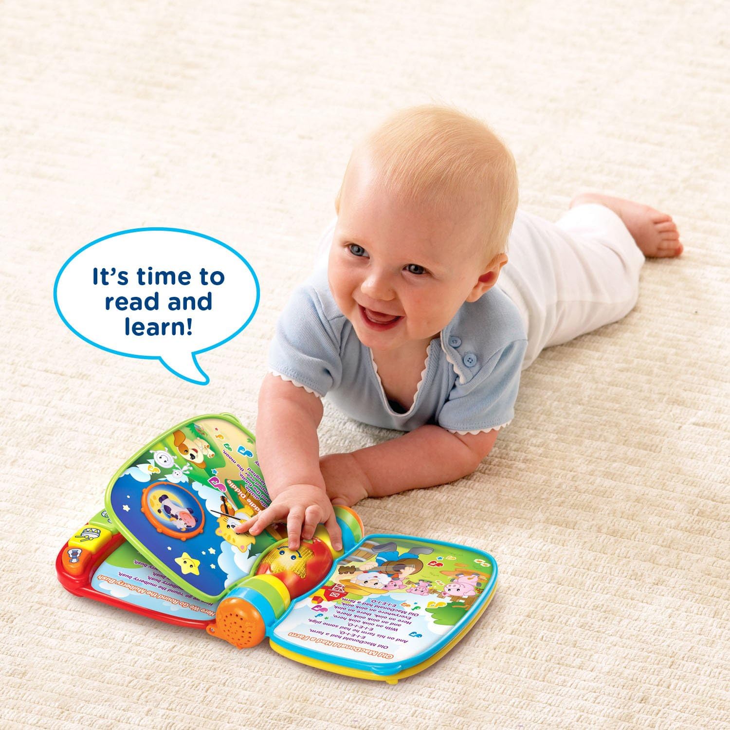 VTech Musical Rhymes Book with interactive buttons and colorful pages