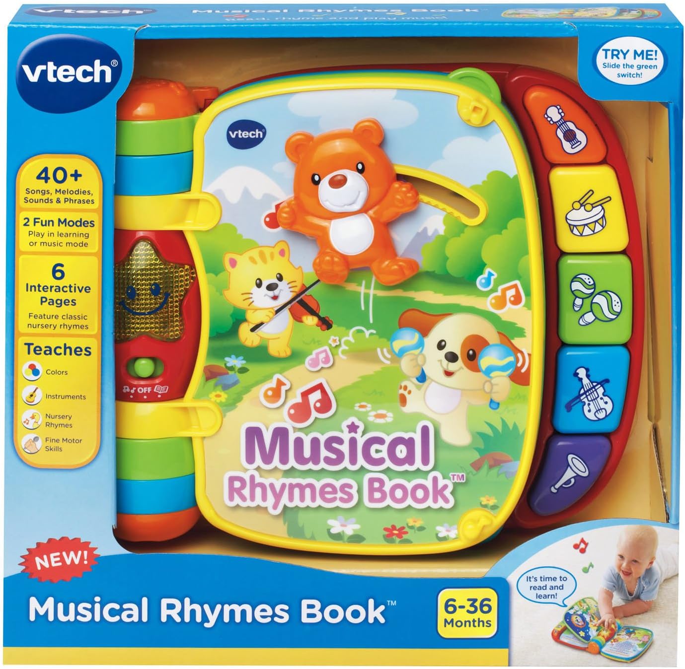 VTech Musical Rhymes Book interactive learning toy with colourful pages and buttons