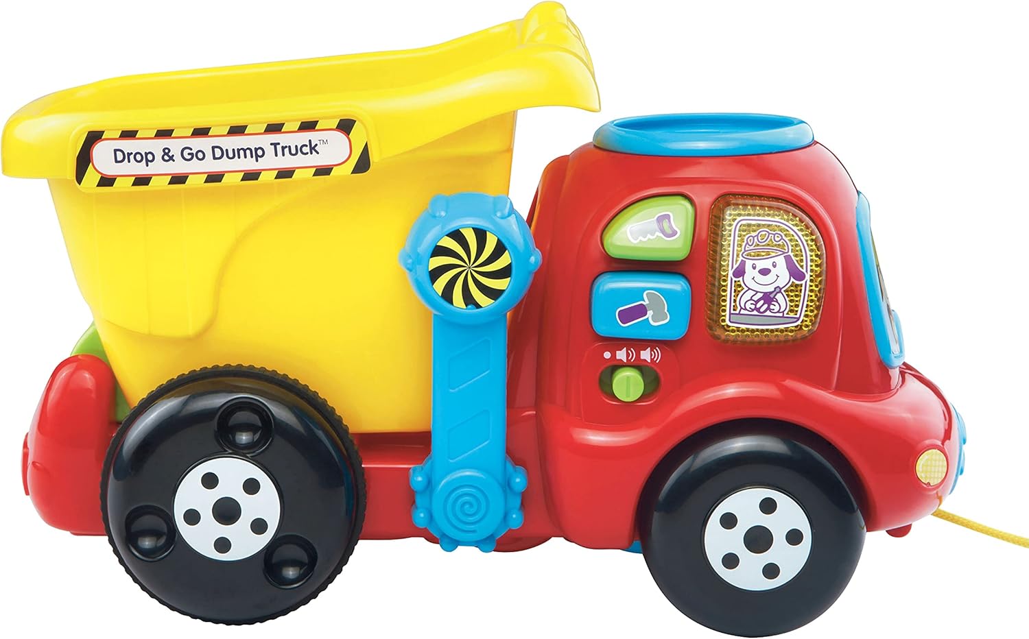 VTech Put & Take Dumper Truck in yellow and red with interactive buttons