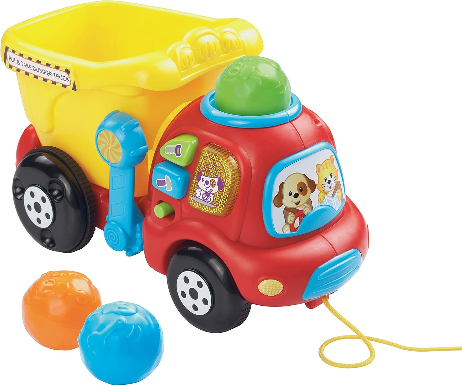 VTech Put and Take Dumper Truck red with yellow dump bed and balls