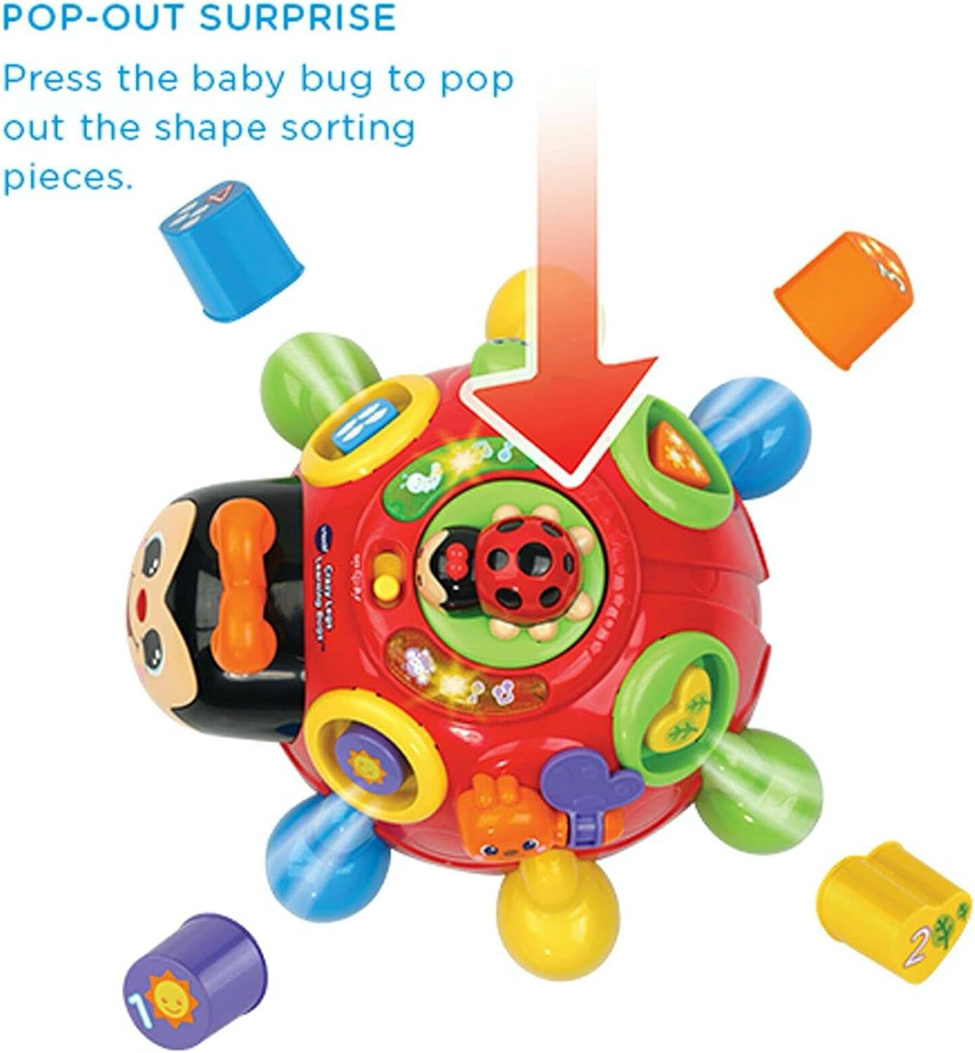 VTech Crazy Legs Learning Bug red with coloured shape sorters and pop-out pieces