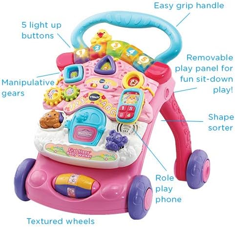 VTech First Steps Baby Walker pink with light-up buttons and activity panel