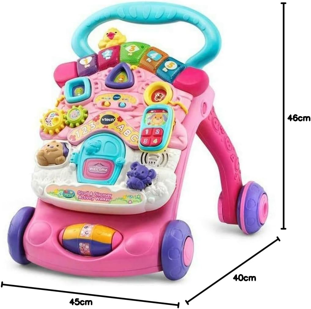 VTech First Steps pink baby walker with interactive activity panel
