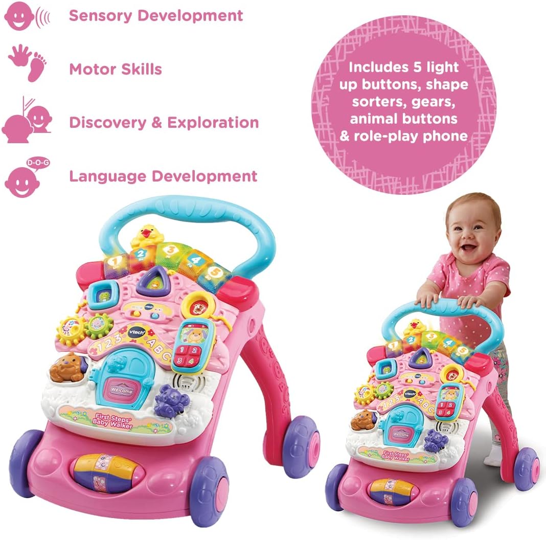 VTech First Steps baby walker pink with interactive learning activities
