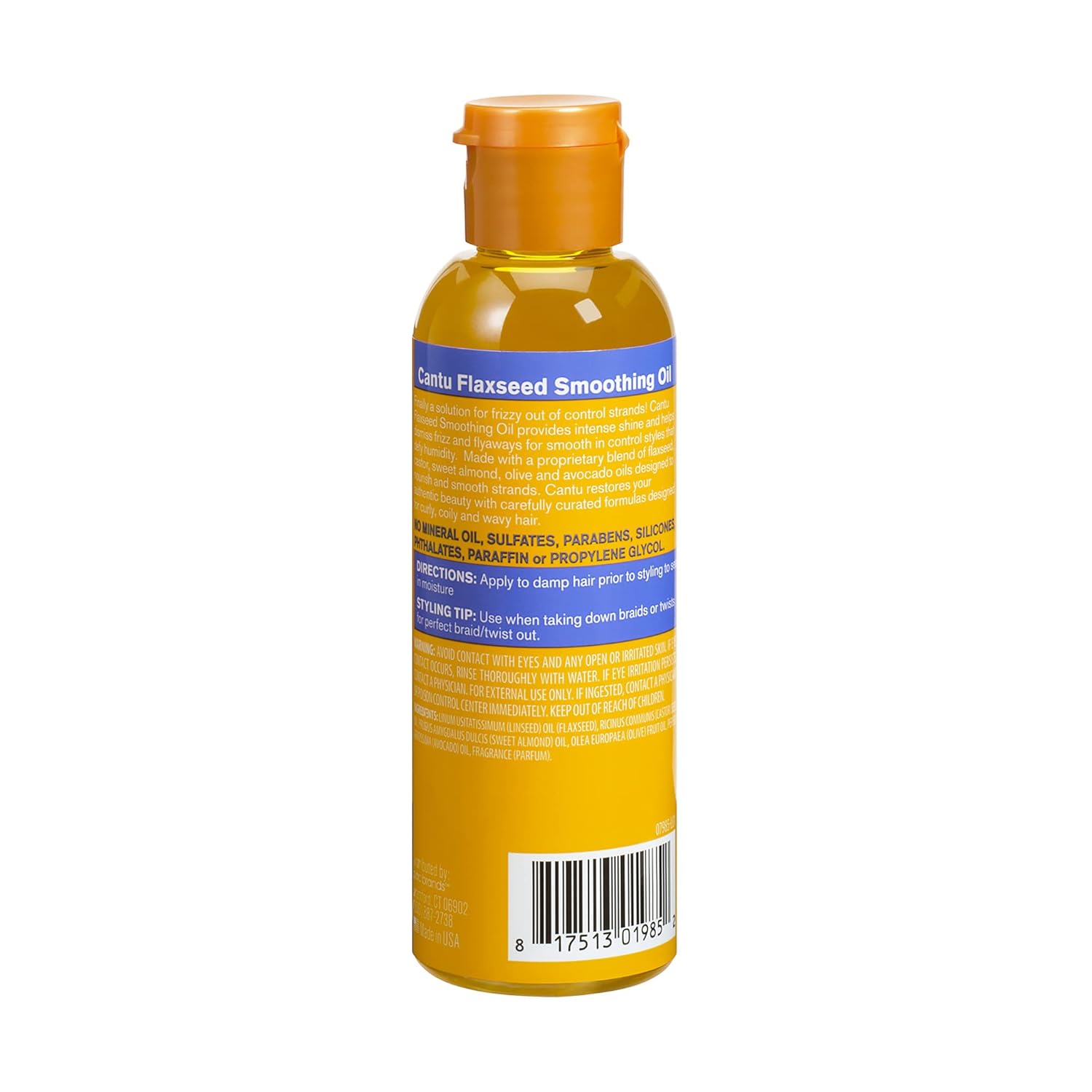 Cantu Flaxseed Smoothing Hair Oil 100 ml yellow bottle with orange cap