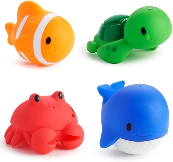Munchkin Ocean Buddies bath squirters four-pack with fish, turtle, crab, whale toys