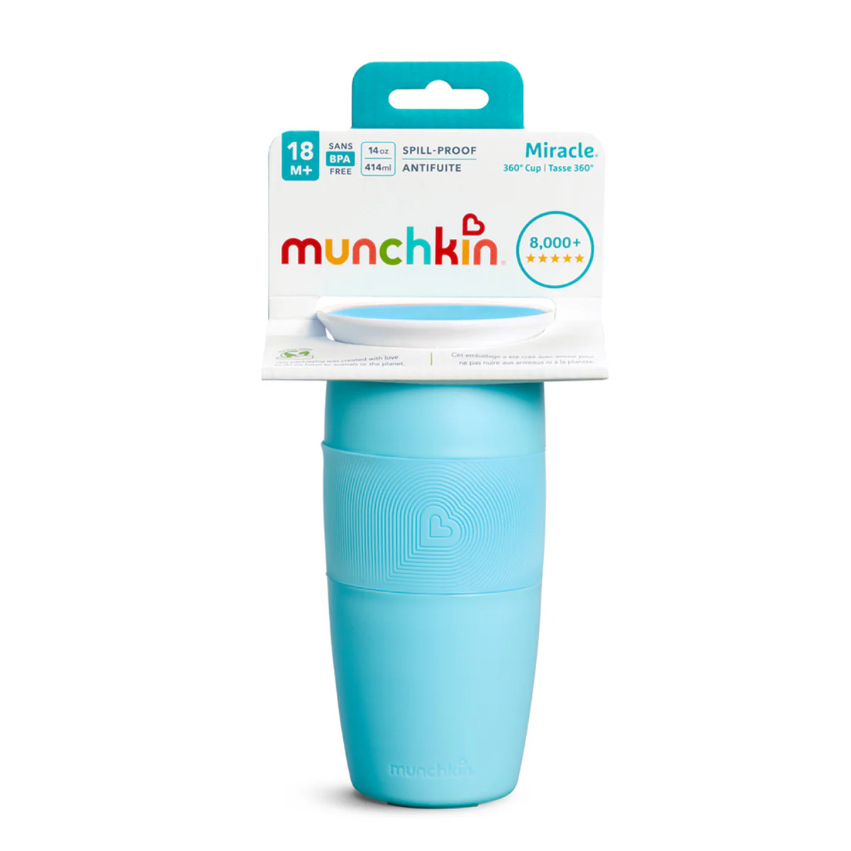 Munchkin Miracle 360° turquoise sippy cup 14oz spill-proof 18 months plus