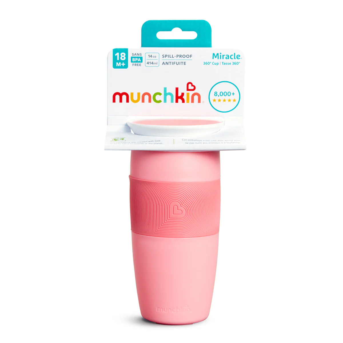 Munchkin Miracle 360° pink sippy cup 14oz spill-proof 18 months plus