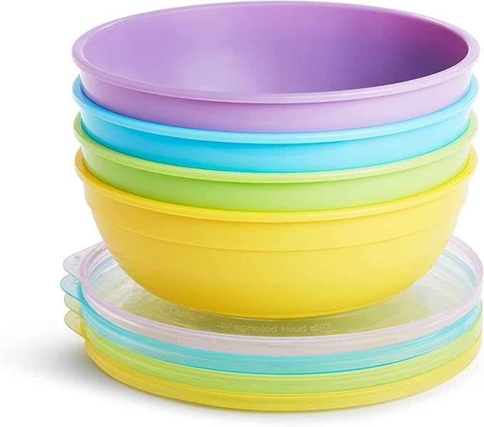 Munchkin Love-a-Bowls 10-piece feeding set in purple, blue, green and yellow